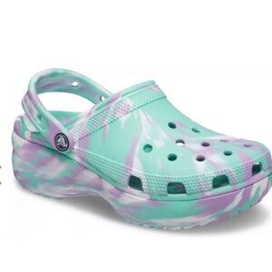 CROCS Women Classic Platform Green Purple Marbled Clogs Women Size 6